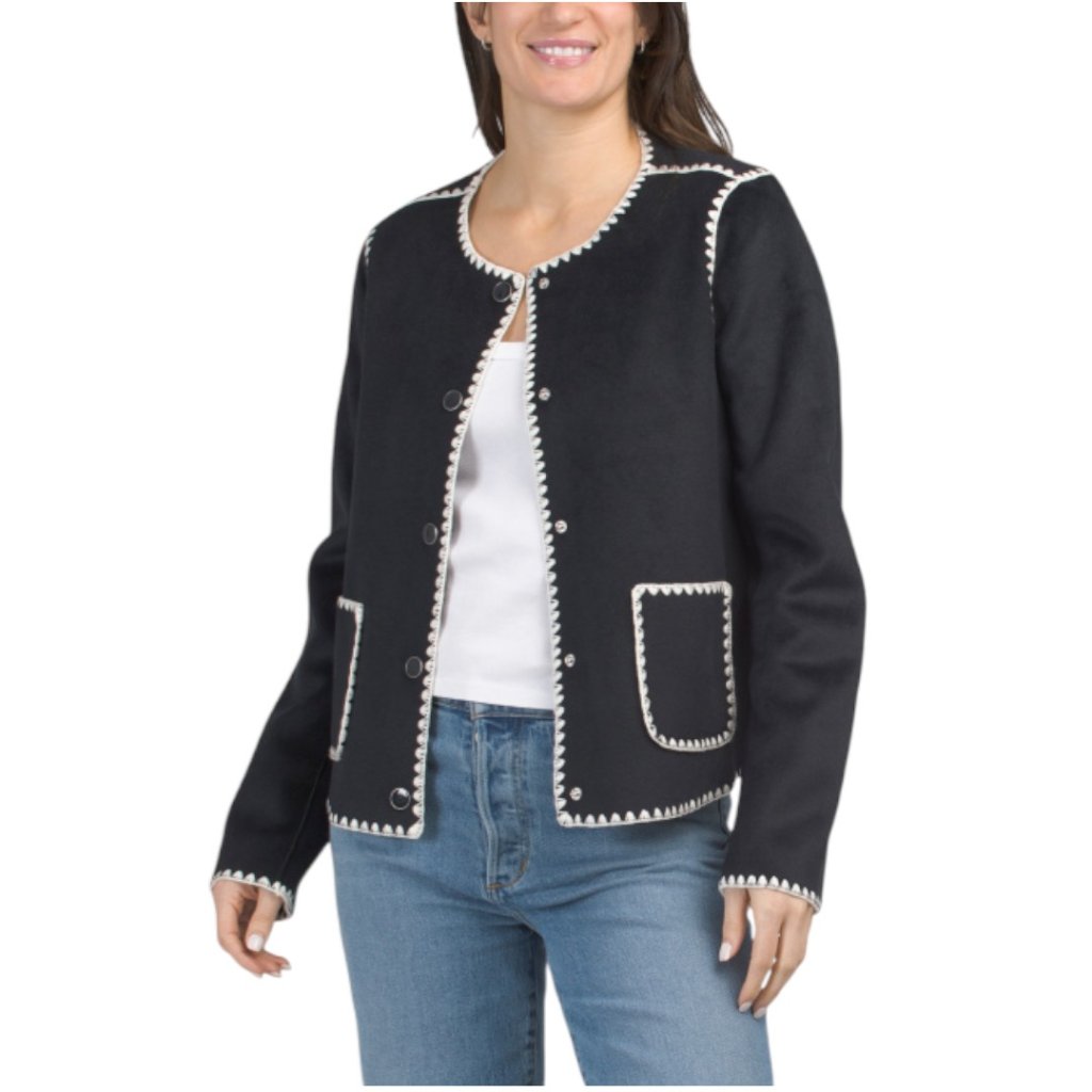 Bagatelle Collection Round Neck Jacket With Contrast Stitching